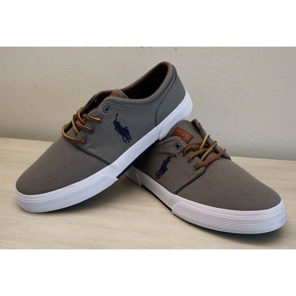 Polo Ralph Lauren 01087 Men's Sz 11.5 Gray Faxon Low Canvas Fashion Sneakers - Picture 1 of 8